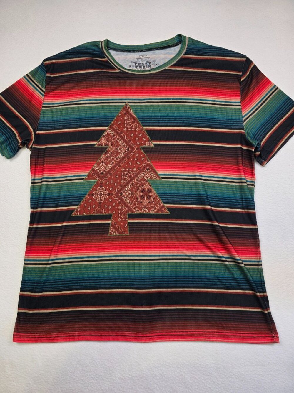 Crazy Train Womens XL Christmas Tree Striped T-Shirt